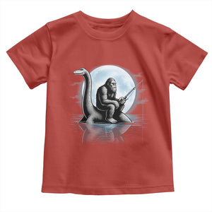 Funny Bigfoot Fishing Toddler T Shirt Sasquatch Riding Nessie Cryptid Moon Night TS14 Red Print Your Wear