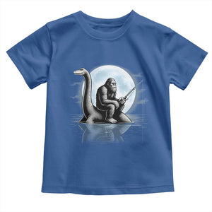 Funny Bigfoot Fishing Toddler T Shirt Sasquatch Riding Nessie Cryptid Moon Night TS14 Royal Blue Print Your Wear