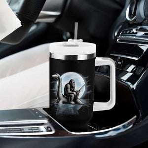 Funny Bigfoot Fishing Tumbler With Handle Sasquatch Riding Nessie Cryptid Moon Night TS14 Print Your Wear