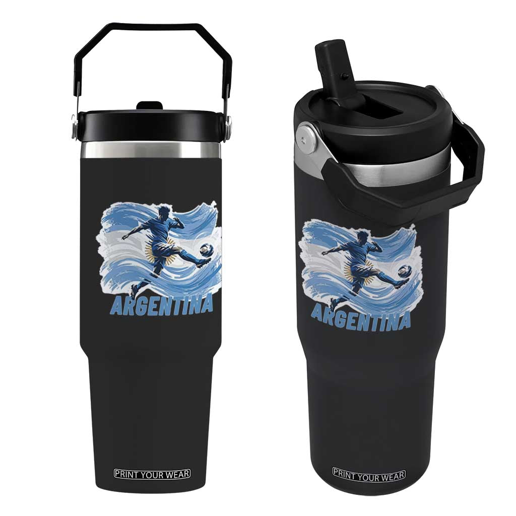 Argentina Soccer Fan Argentinian Flag Patriotic Sports Flip Straw Tumbler TS14 One Size: 30 oz Black Print Your Wear
