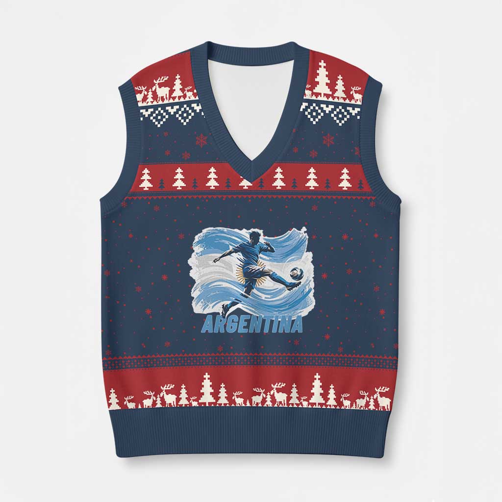 Argentina Soccer Fan Argentinian Flag Patriotic Sports V-Neck Knit Sweater Vest TS14 Navy Red Print Your Wear