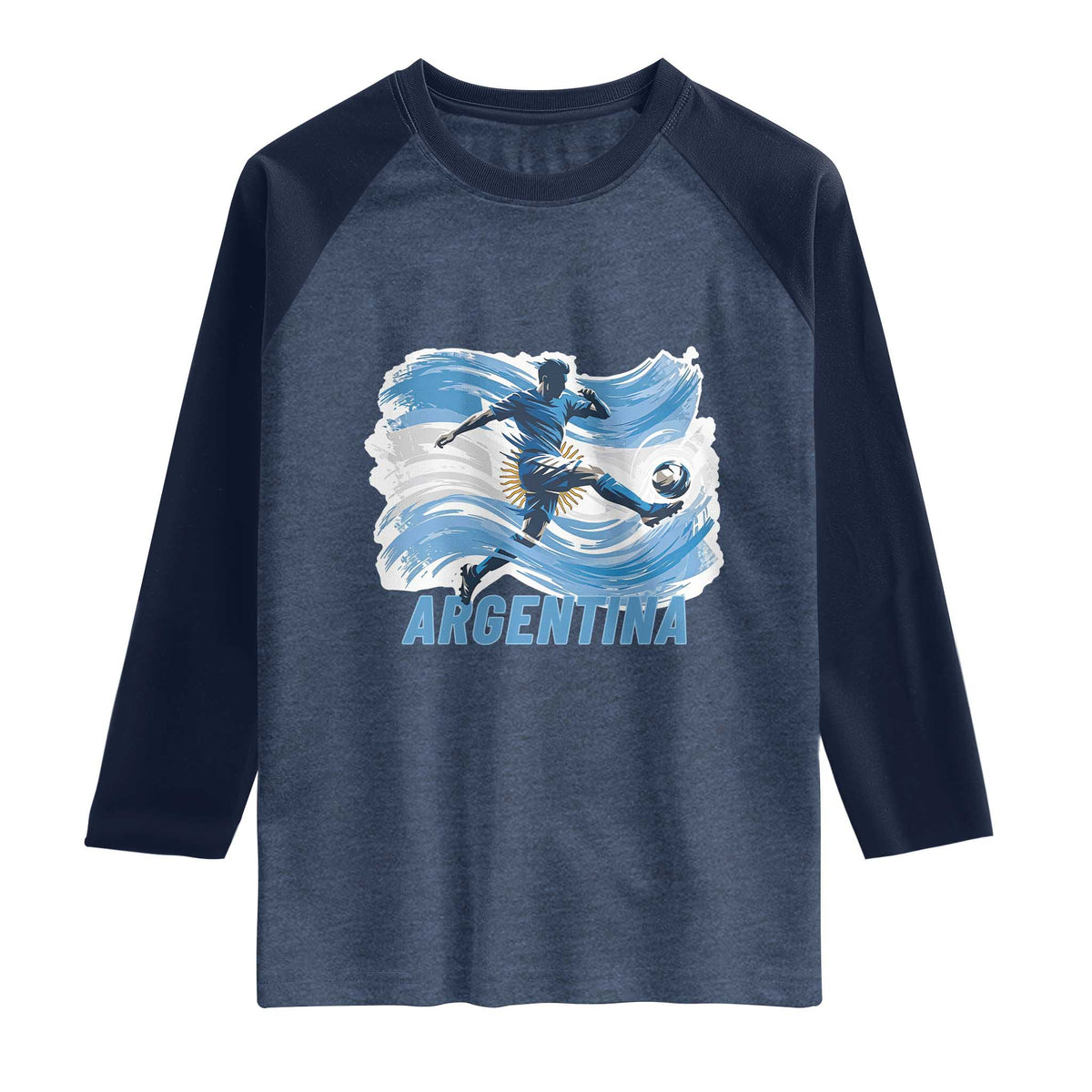 Argentina Soccer Fan Argentinian Flag Patriotic Sports Raglan Shirt TS14 Heather Denim Navy Print Your Wear