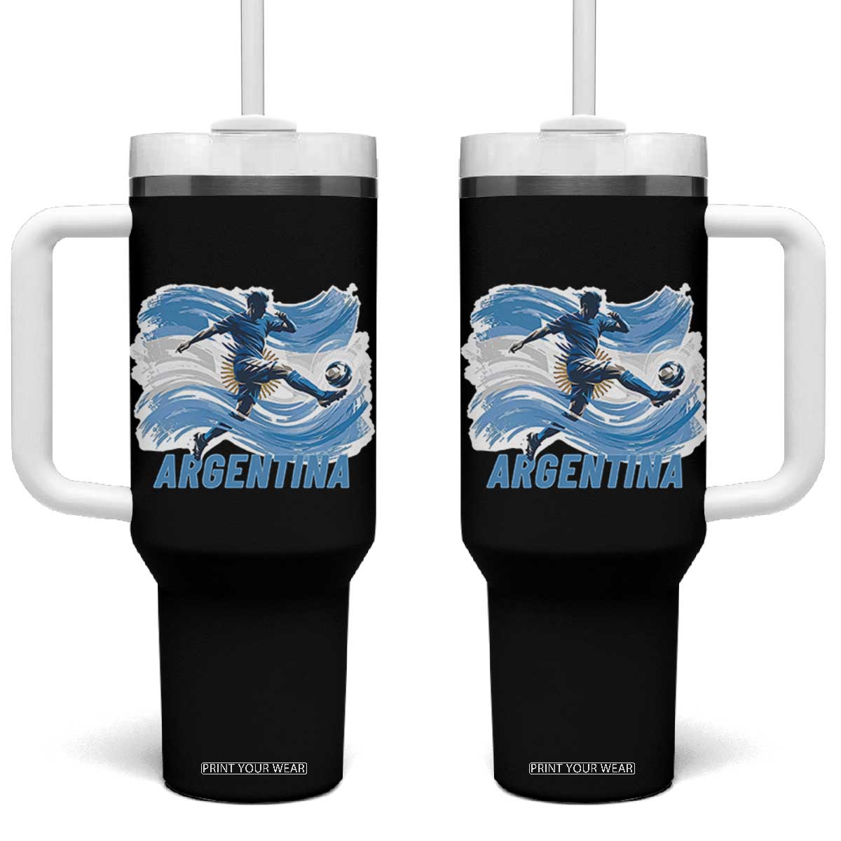 Argentina Soccer Fan Argentinian Flag Patriotic Sports Tumbler With Handle TS14 One Size: 40 oz Black Print Your Wear