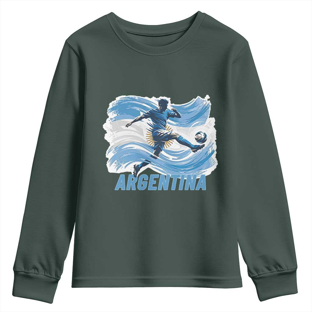 Argentina Soccer Fan Argentinian Flag Patriotic Sports Youth Sweatshirt TS14 Dark Forest Green Print Your Wear