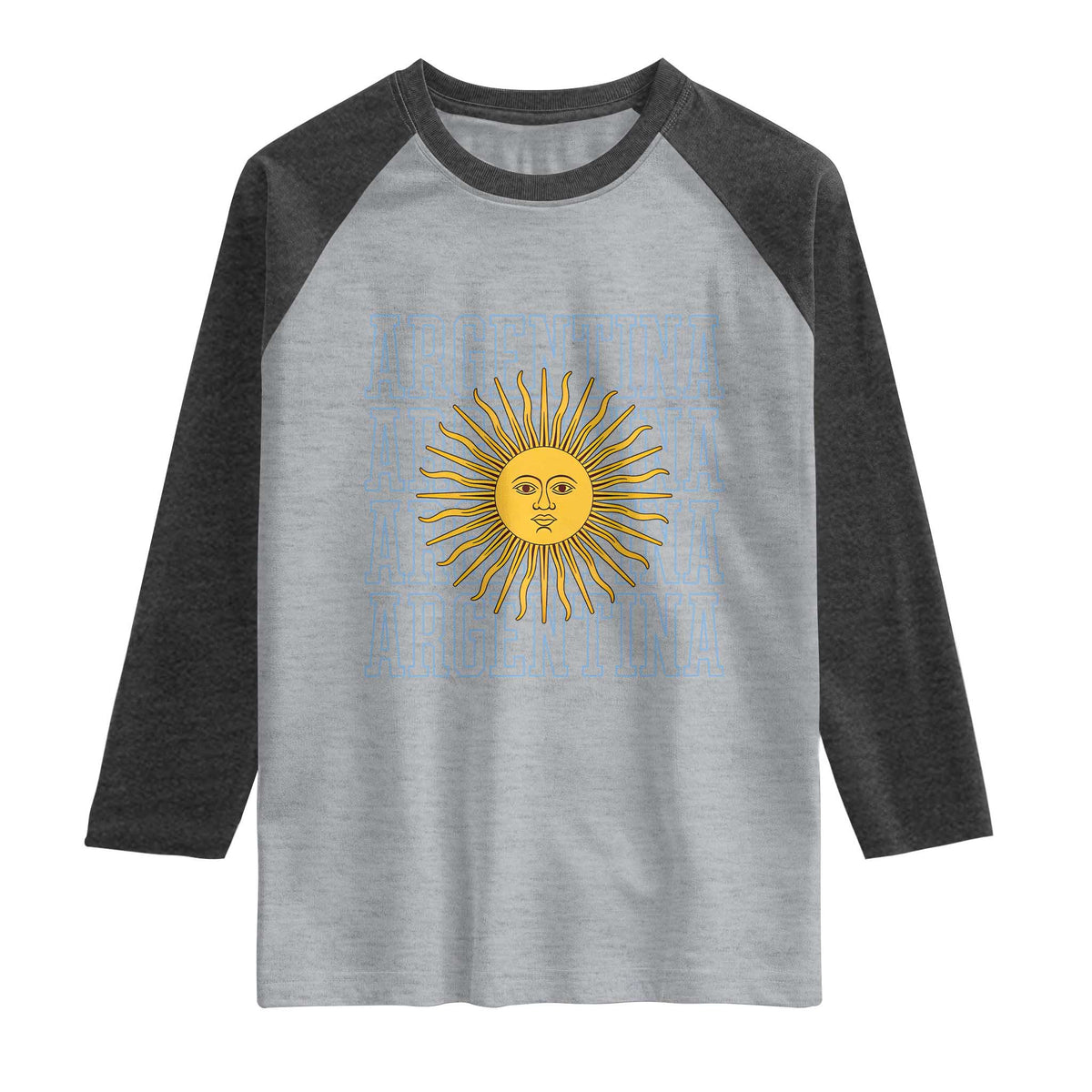 Sol de Mayo Argentina Flag Argentinian Sun Raglan Shirt TS14 Heather Gray Heather Charcoal Print Your Wear