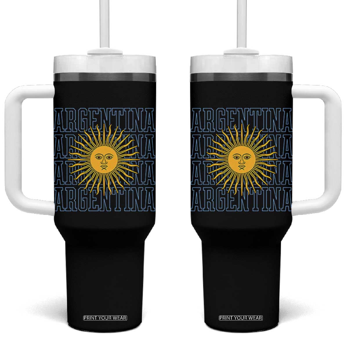 Sol de Mayo Argentina Flag Argentinian Sun Tumbler With Handle TS14 One Size: 40 oz Black Print Your Wear