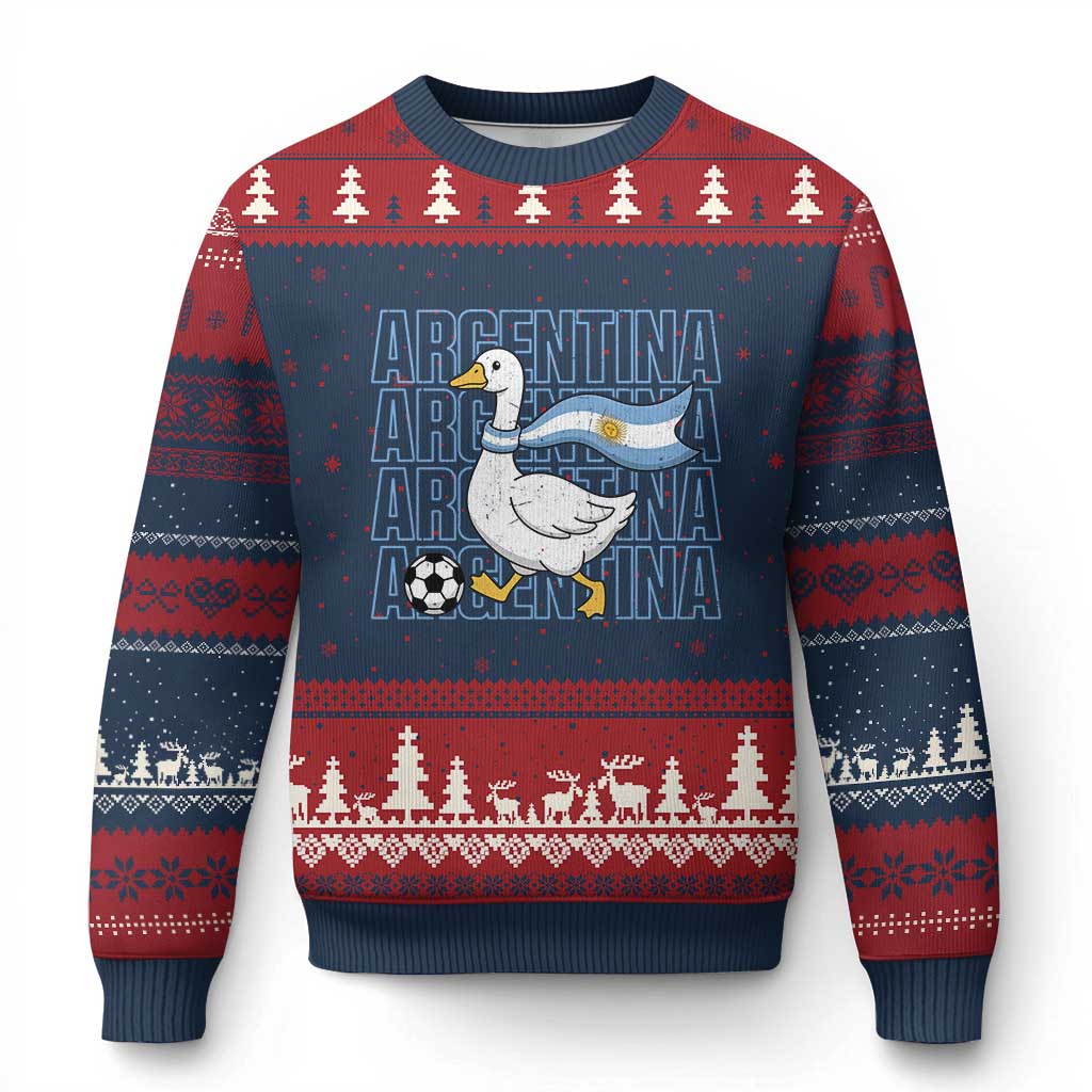 Argentina Soccer Football Ugly Christmas Sweater Silly Goose Argentinian Flag Fan Supporter TS14 Navy Red Print Your Wear