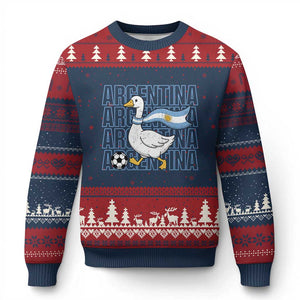 Argentina Soccer Football Ugly Christmas Sweater Silly Goose Argentinian Flag Fan Supporter TS14 Navy Red Print Your Wear