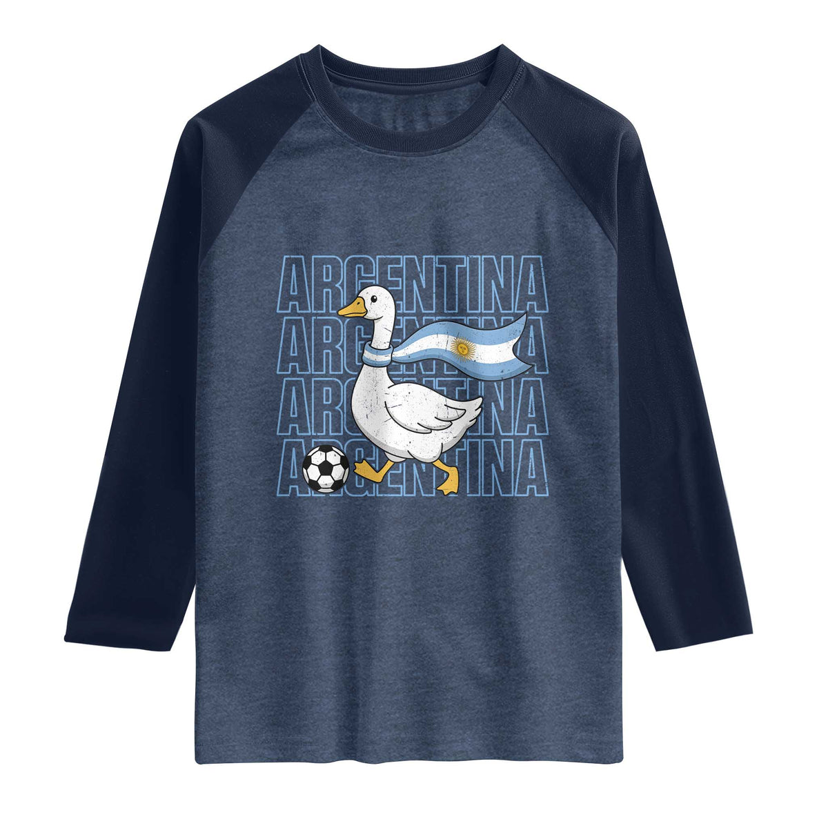 Argentina Soccer Football Raglan Shirt Silly Goose Argentinian Flag Fan Supporter TS14 Heather Denim Navy Print Your Wear