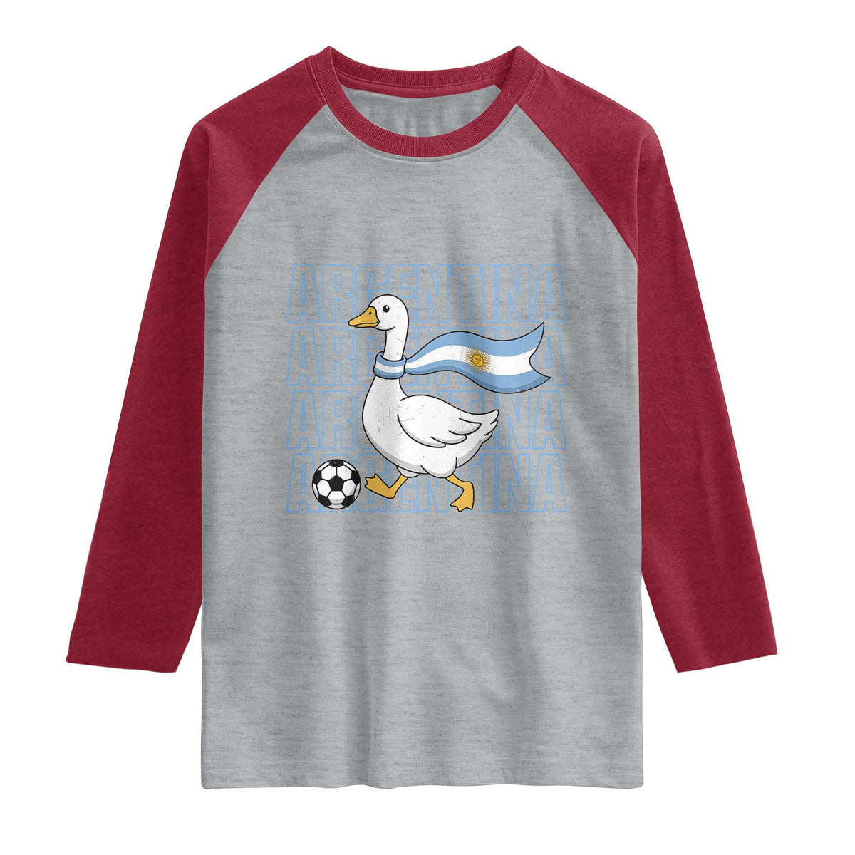 Argentina Soccer Football Raglan Shirt Silly Goose Argentinian Flag Fan Supporter TS14 Heather Gray Heather Red Print Your Wear
