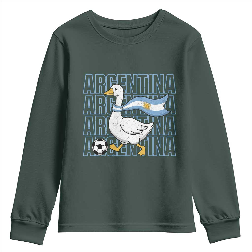 Argentina Soccer Football Youth Sweatshirt Silly Goose Argentinian Flag Fan Supporter TS14 Dark Forest Green Print Your Wear
