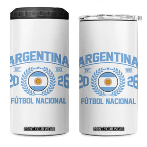 Argentina 2026 Soccer Football Fan Argentinian Flag 4 in 1 Can Cooler Tumbler TS14 One Size: 16 oz White Print Your Wear