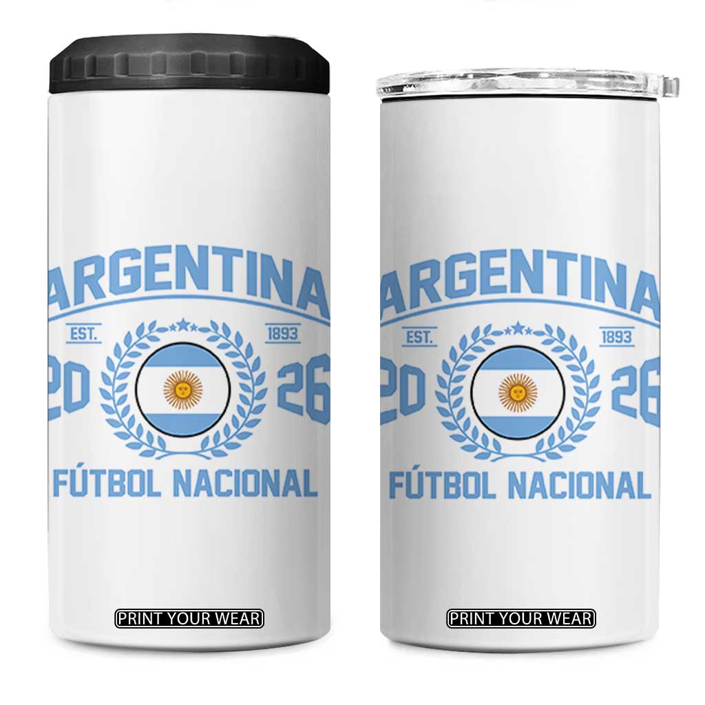 Argentina 2026 Soccer Football Fan Argentinian Flag 4 in 1 Can Cooler Tumbler TS14 One Size: 16 oz White Print Your Wear