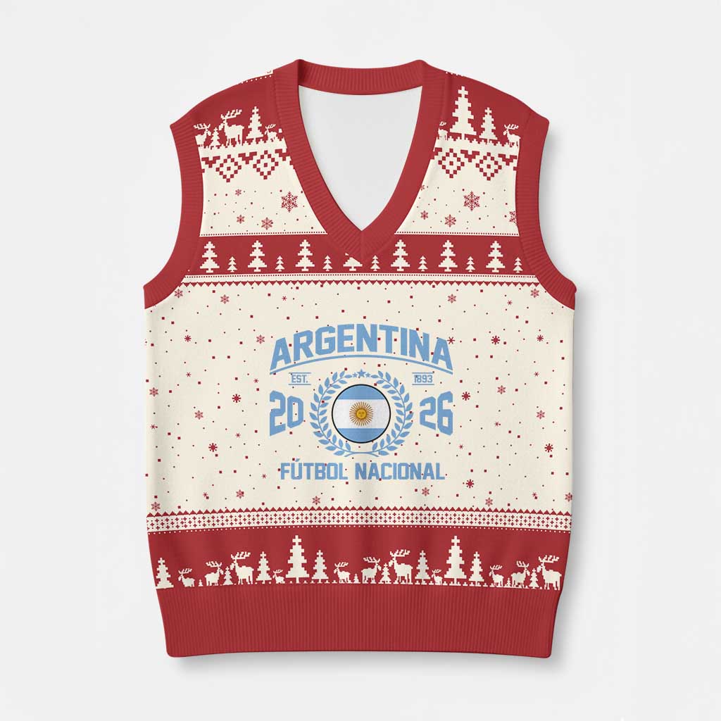 Argentina 2026 Soccer Football Fan Argentinian Flag V-Neck Knit Sweater Vest TS14 Beige Red Print Your Wear