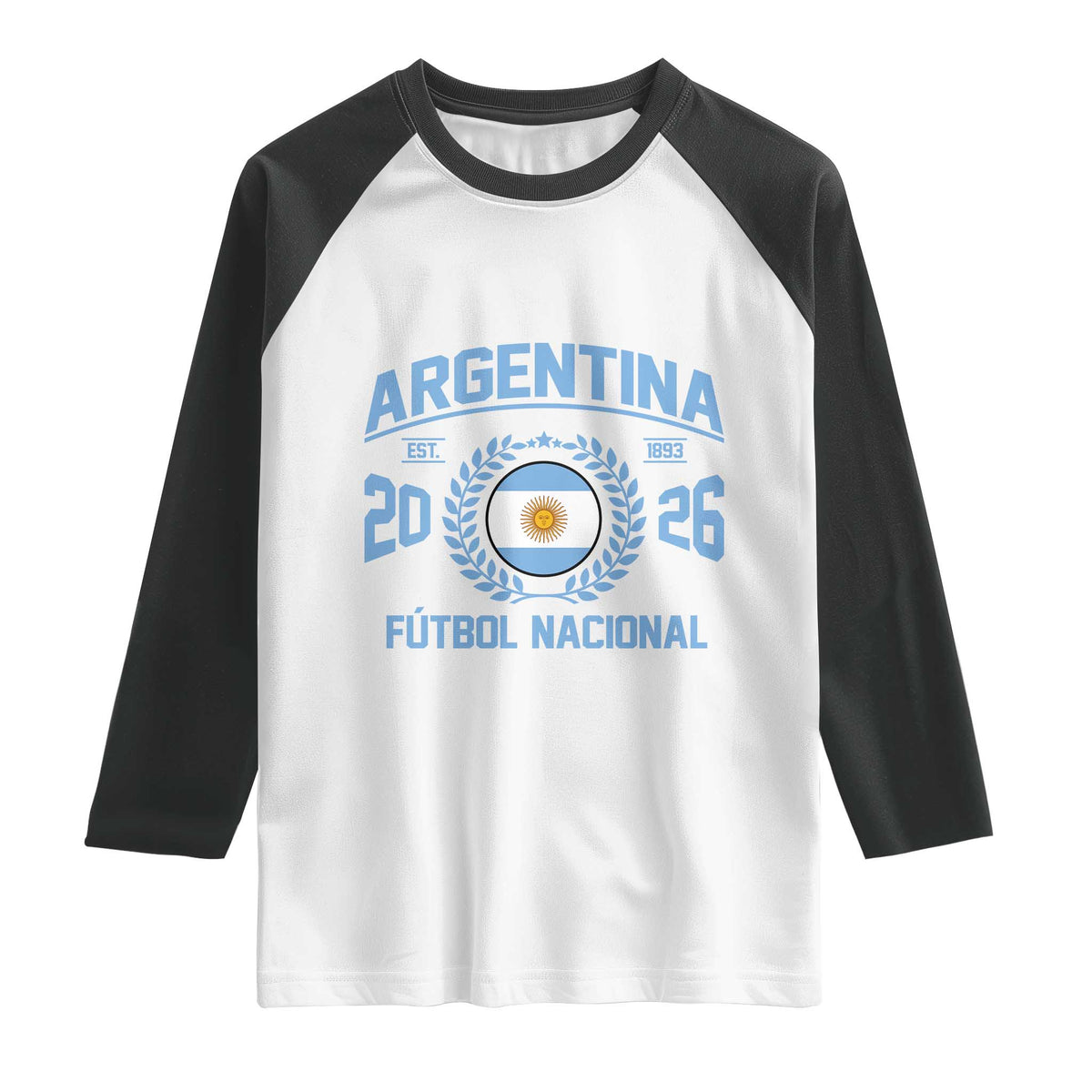 Argentina 2026 Soccer Football Fan Argentinian Flag Raglan Shirt TS14 White Black Print Your Wear