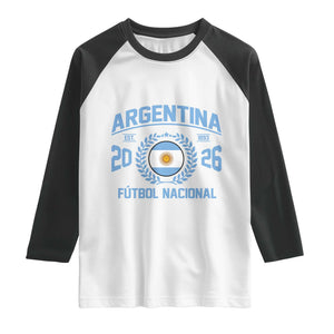 Argentina 2026 Soccer Football Fan Argentinian Flag Raglan Shirt TS14 White Black Print Your Wear