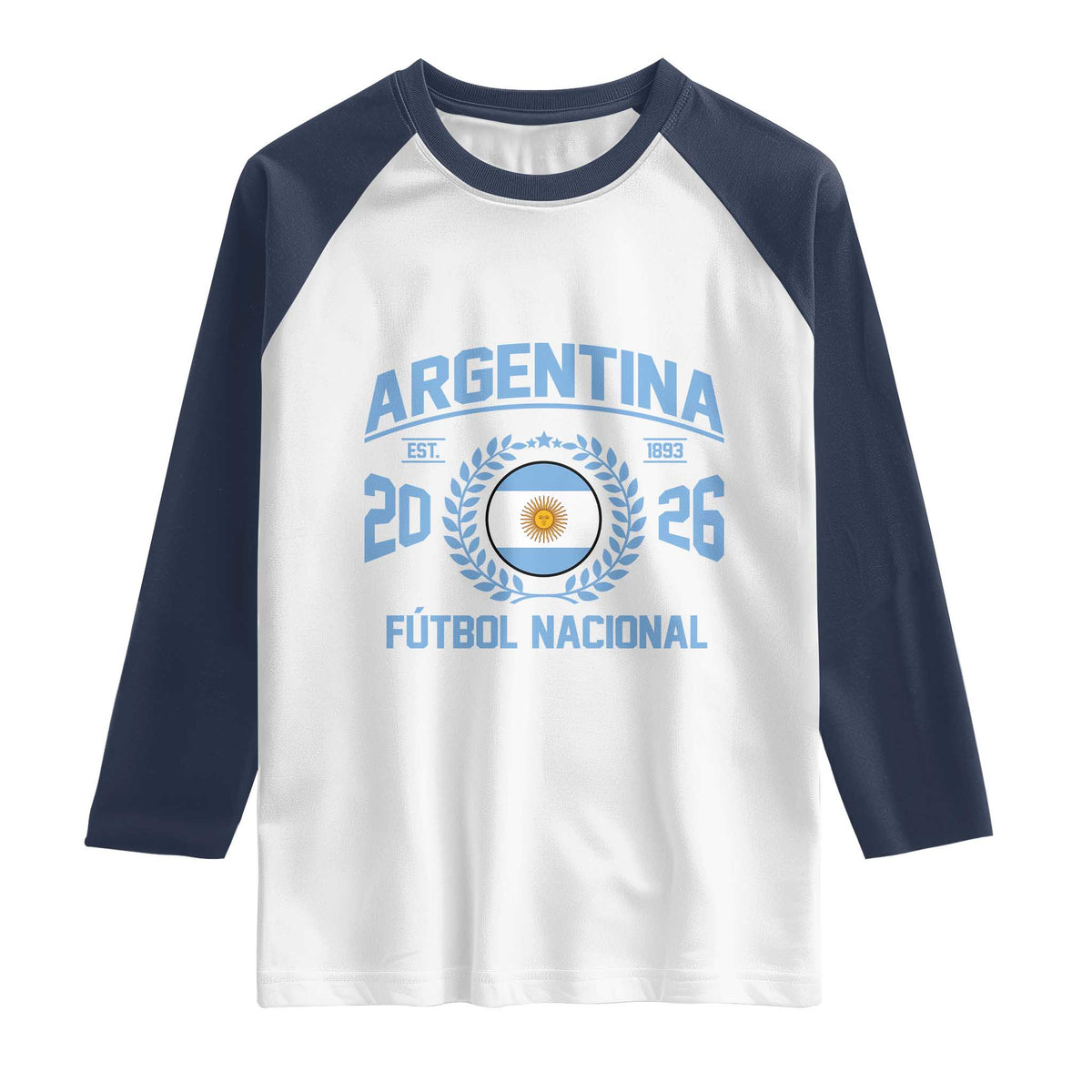 Argentina 2026 Soccer Football Fan Argentinian Flag Raglan Shirt TS14 XS White Navy Print Your Wear
