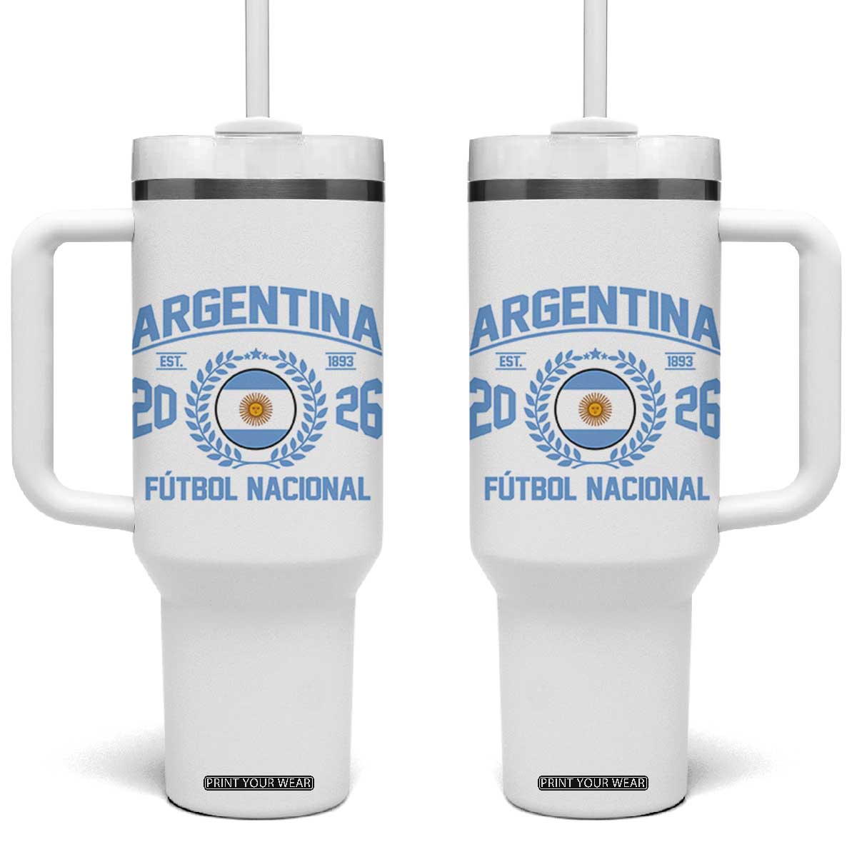 Argentina 2026 Soccer Football Fan Argentinian Flag Tumbler With Handle TS14 One Size: 40 oz White Print Your Wear