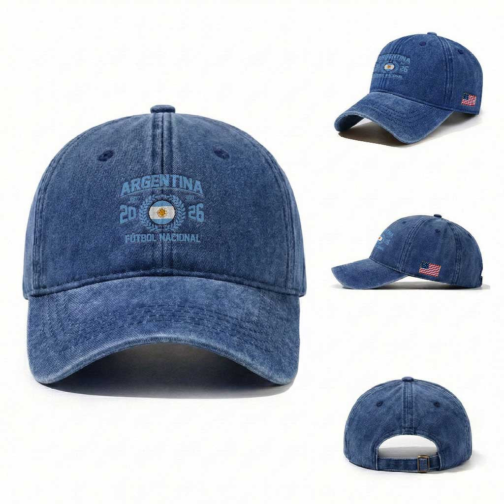 Argentina 2026 Soccer Football Fan Argentinian Flag Washed Cotton Baseball Cap TS14 Washed Cap Universal Fit Royal Blue Print Your Wear