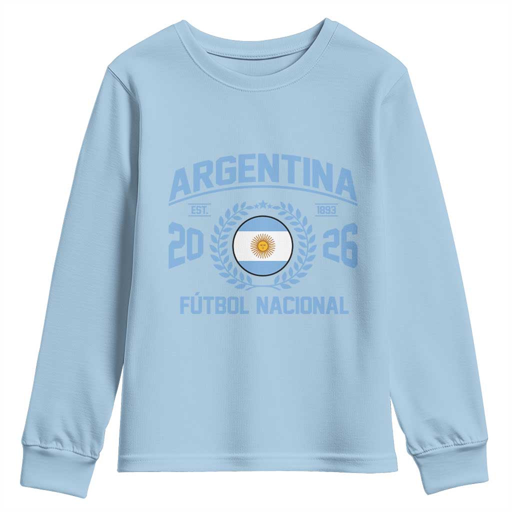 Argentina 2026 Soccer Football Fan Argentinian Flag Youth Sweatshirt TS14 Light Blue Print Your Wear