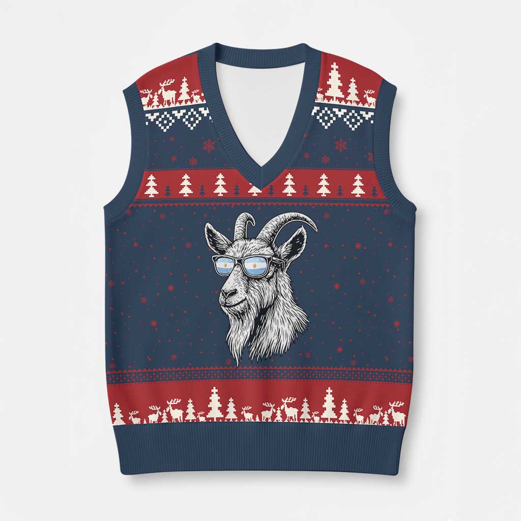 Cool Goat With Sunglasses Argentinian Flag V-Neck Knit Sweater Vest Argentina Soccer Football Game Day Supporter TS14 Navy Red Print Your Wear