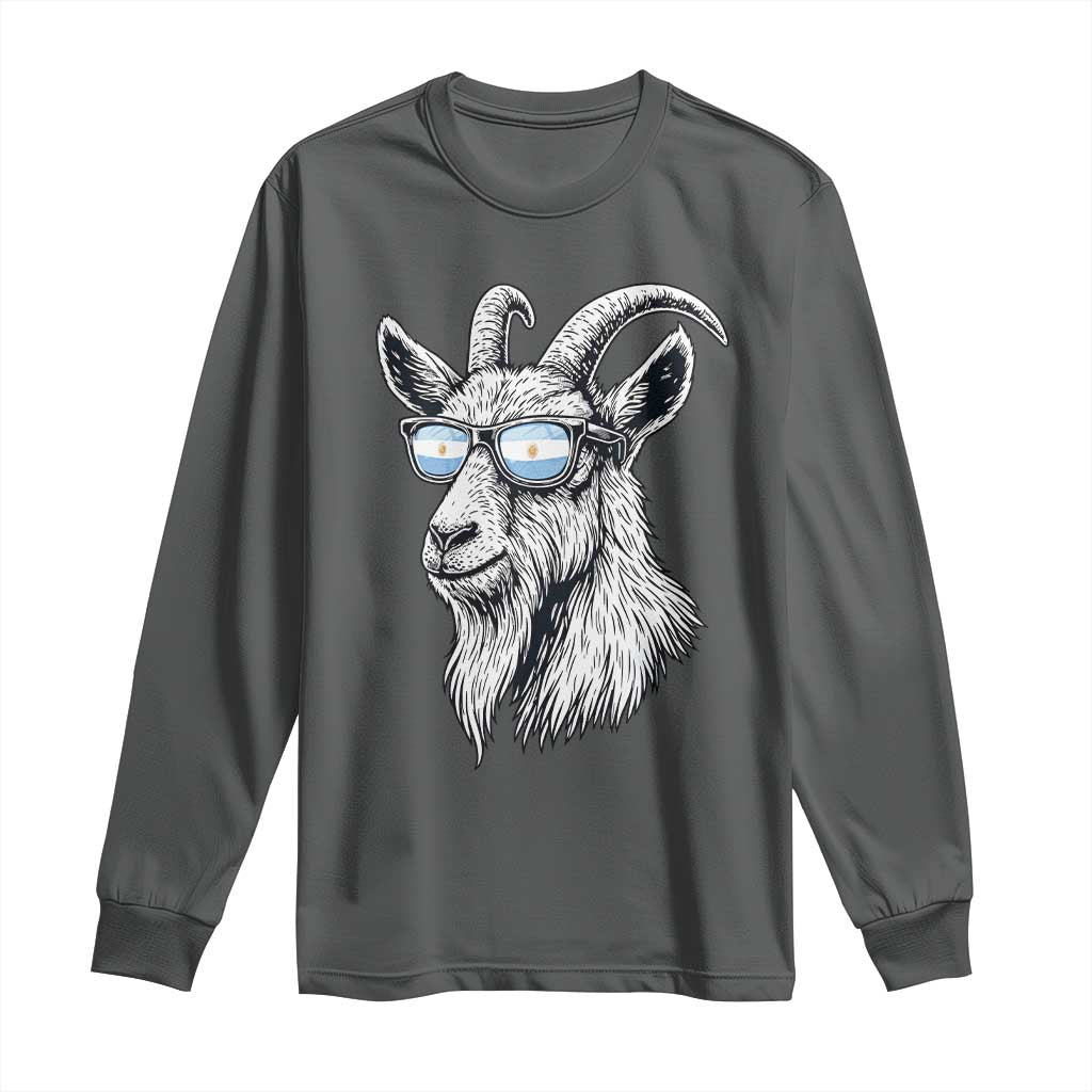 Cool Goat With Sunglasses Argentinian Flag Long Sleeve Shirt Argentina Soccer Football Game Day Supporter TS14 Dark Heather Print Your Wear