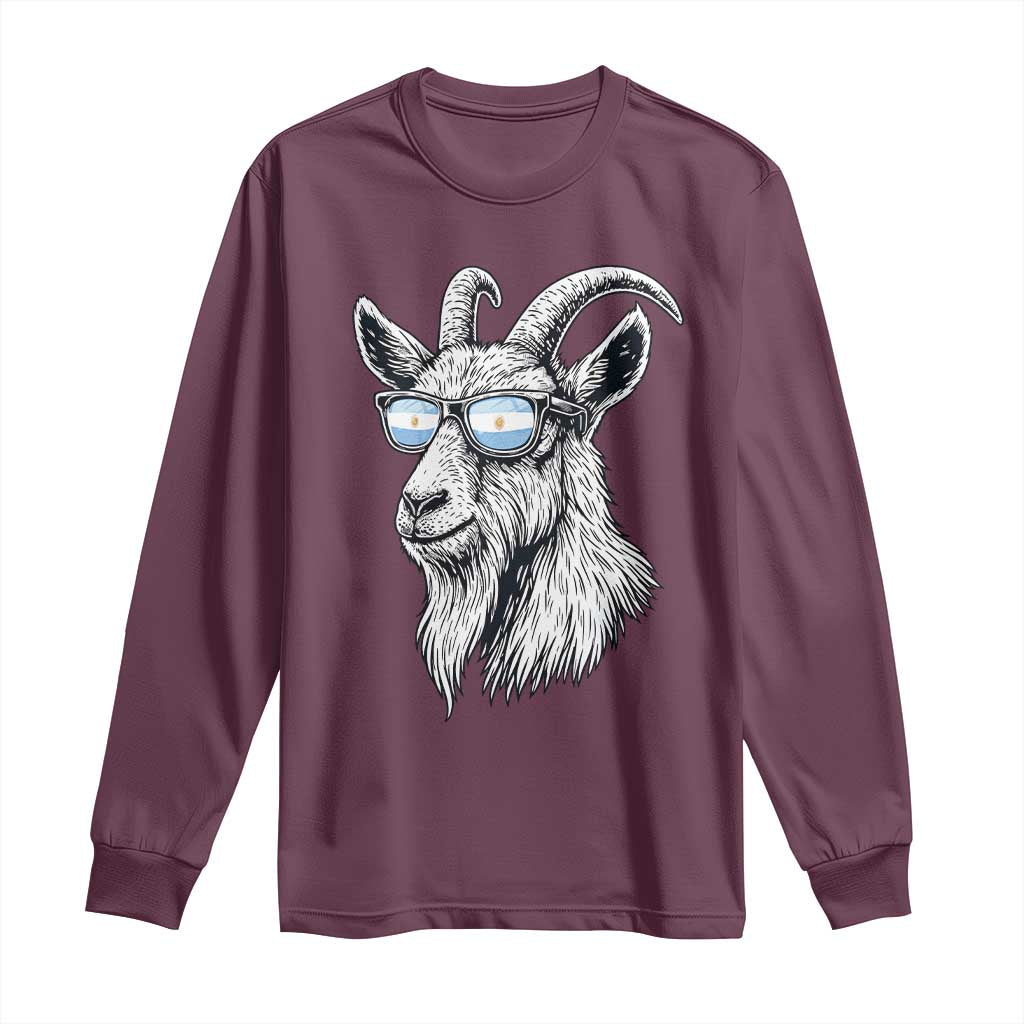 Cool Goat With Sunglasses Argentinian Flag Long Sleeve Shirt Argentina Soccer Football Game Day Supporter TS14 Maroon Print Your Wear