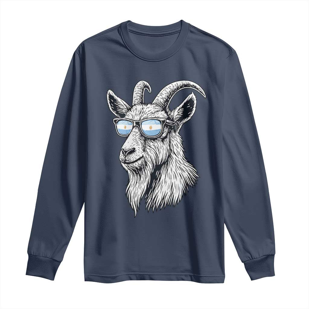 Cool Goat With Sunglasses Argentinian Flag Long Sleeve Shirt Argentina Soccer Football Game Day Supporter TS14 Navy Print Your Wear