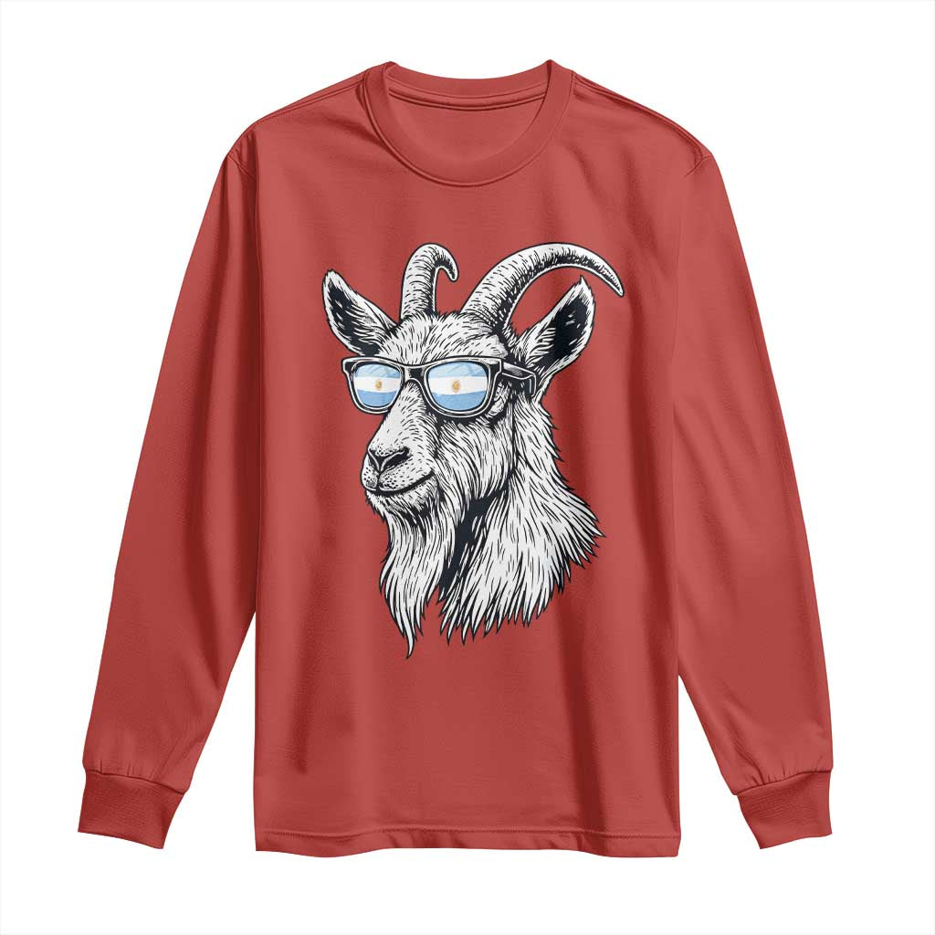 Cool Goat With Sunglasses Argentinian Flag Long Sleeve Shirt Argentina Soccer Football Game Day Supporter TS14 Red Print Your Wear