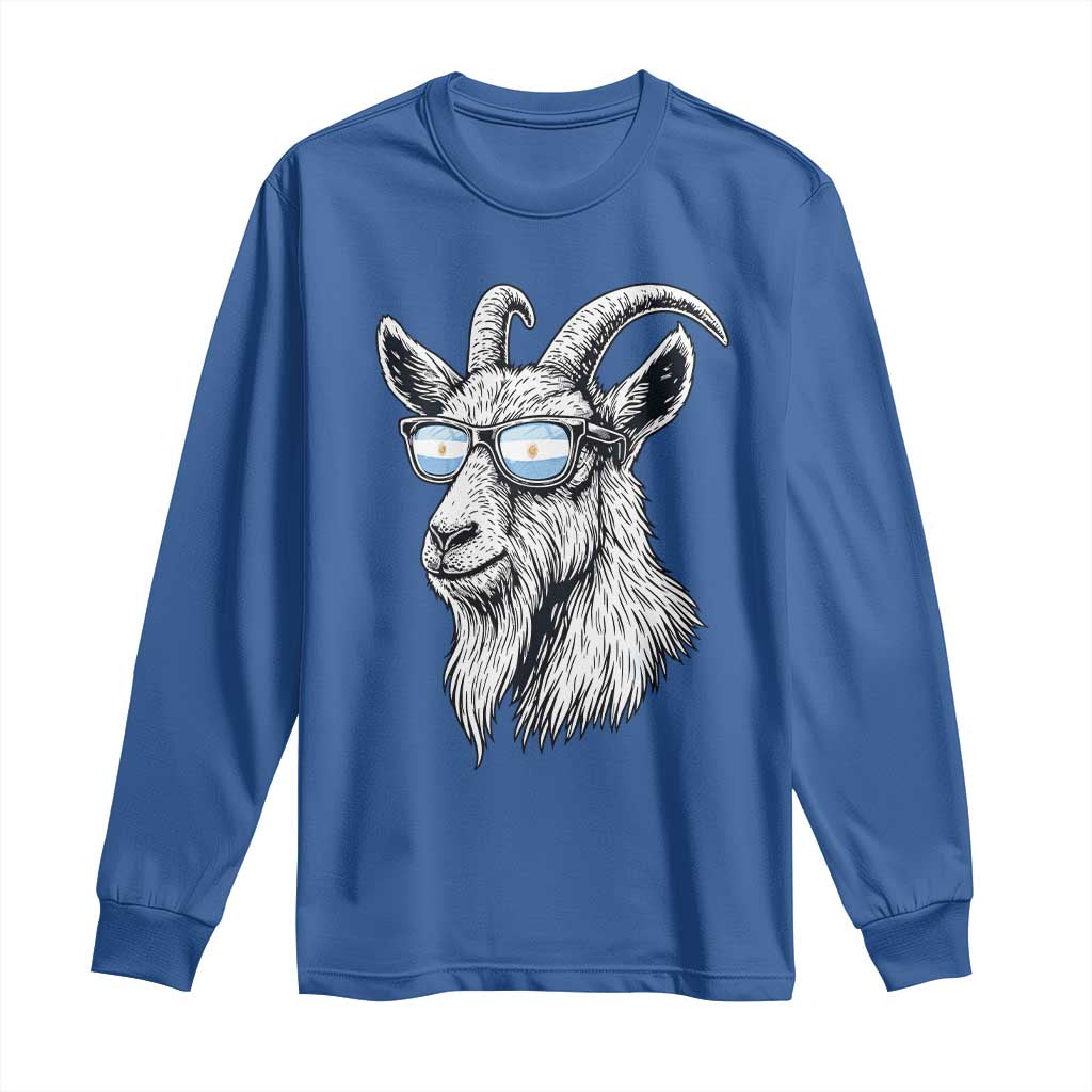 Cool Goat With Sunglasses Argentinian Flag Long Sleeve Shirt Argentina Soccer Football Game Day Supporter TS14 Royal Blue Print Your Wear