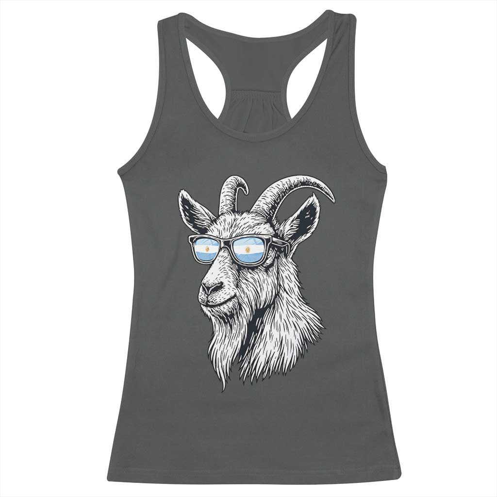 Cool Goat With Sunglasses Argentinian Flag Racerback Tank Top Argentina Soccer Football Game Day Supporter TS14 Dark Heather Print Your Wear