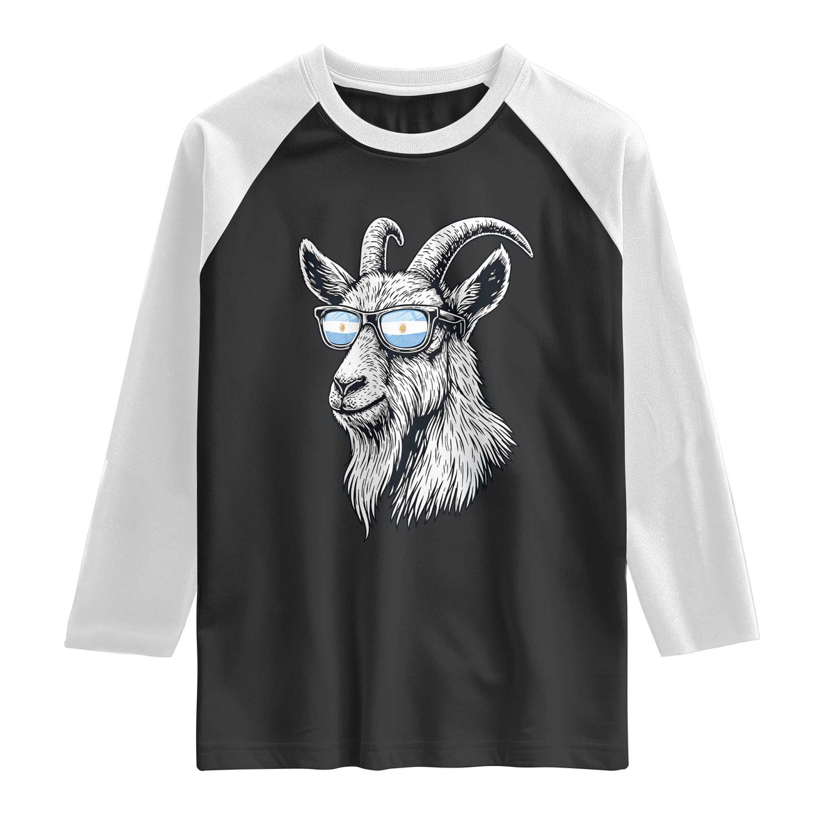 Cool Goat With Sunglasses Argentinian Flag Raglan Shirt Argentina Soccer Football Game Day Supporter TS14 Black White Print Your Wear