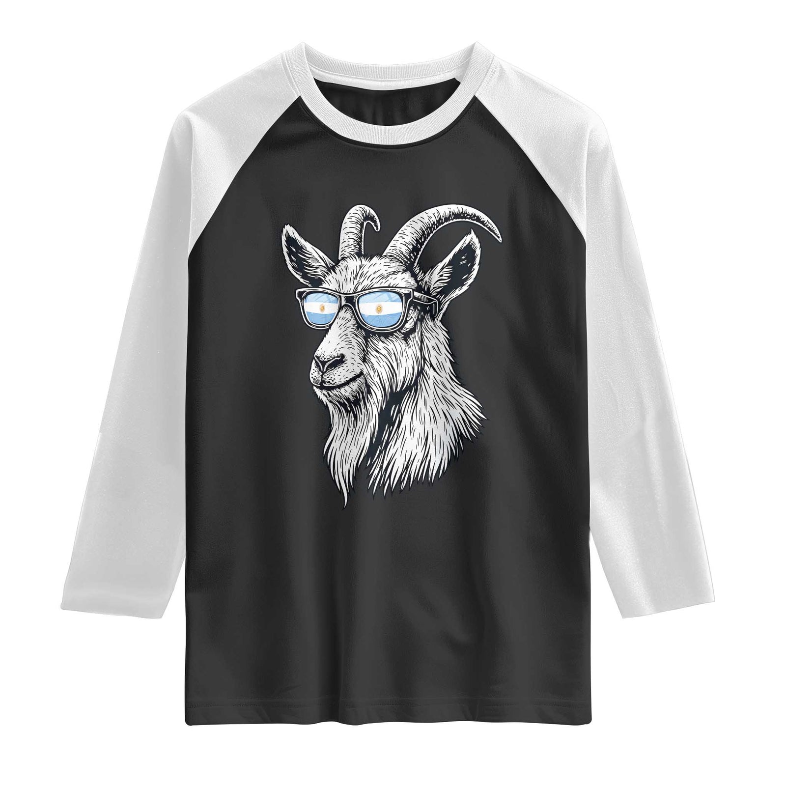 Cool Goat With Sunglasses Argentinian Flag Raglan Shirt Argentina Soccer Football Game Day Supporter TS14 Black White Print Your Wear