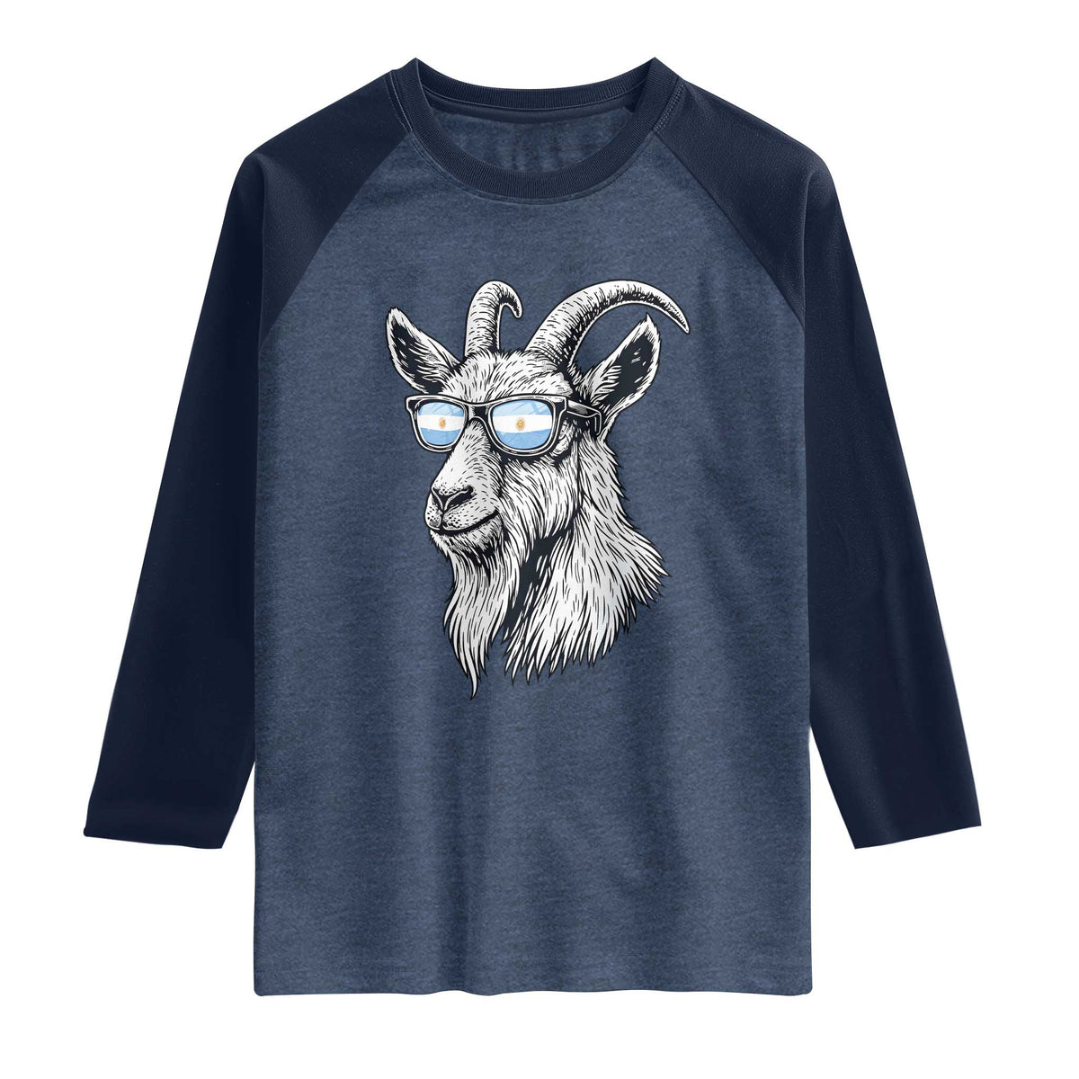 Cool Goat With Sunglasses Argentinian Flag Raglan Shirt Argentina Soccer Football Game Day Supporter TS14 Heather Denim Navy Print Your Wear