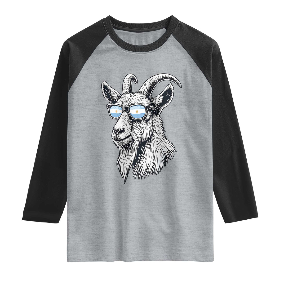 Cool Goat With Sunglasses Argentinian Flag Raglan Shirt Argentina Soccer Football Game Day Supporter TS14 Heather Gray Black Print Your Wear