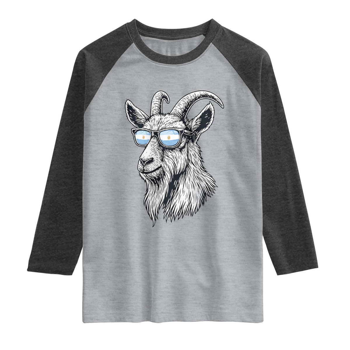 Cool Goat With Sunglasses Argentinian Flag Raglan Shirt Argentina Soccer Football Game Day Supporter TS14 Heather Gray Heather Charcoal Print Your Wear