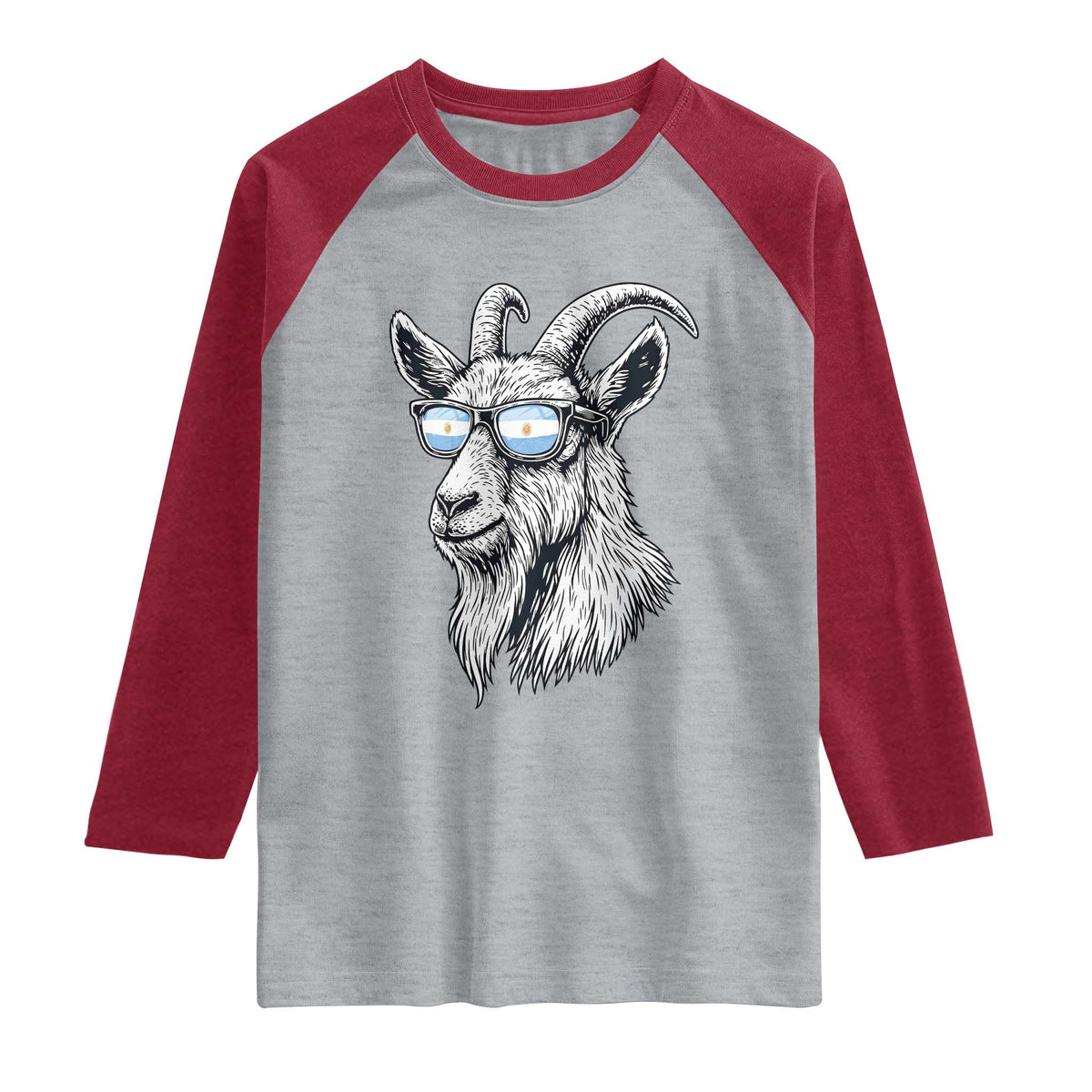 Cool Goat With Sunglasses Argentinian Flag Raglan Shirt Argentina Soccer Football Game Day Supporter TS14 Heather Gray Heather Red Print Your Wear