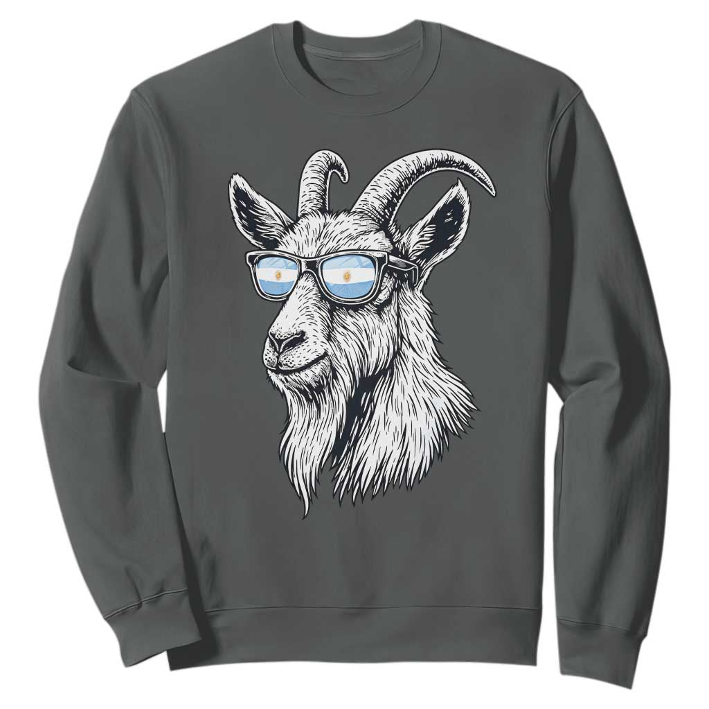 Cool Goat With Sunglasses Argentinian Flag Sweatshirt Argentina Soccer Football Game Day Supporter TS14 Dark Heather Print Your Wear