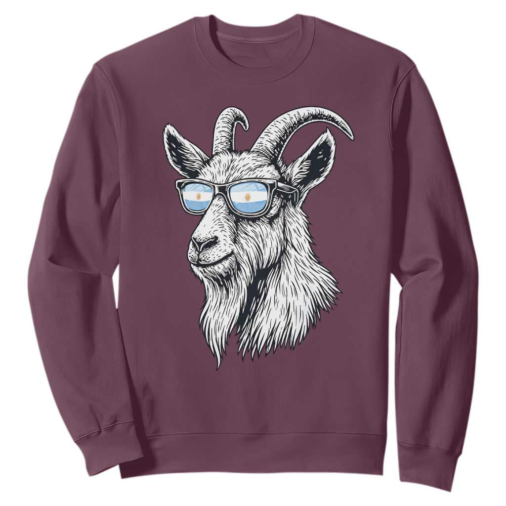 Cool Goat With Sunglasses Argentinian Flag Sweatshirt Argentina Soccer Football Game Day Supporter TS14 Maroon Print Your Wear