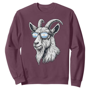 Cool Goat With Sunglasses Argentinian Flag Sweatshirt Argentina Soccer Football Game Day Supporter TS14 Maroon Print Your Wear
