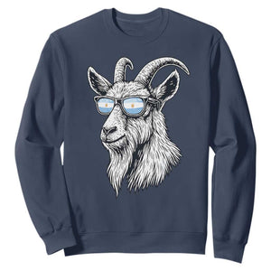 Cool Goat With Sunglasses Argentinian Flag Sweatshirt Argentina Soccer Football Game Day Supporter TS14 Navy Print Your Wear