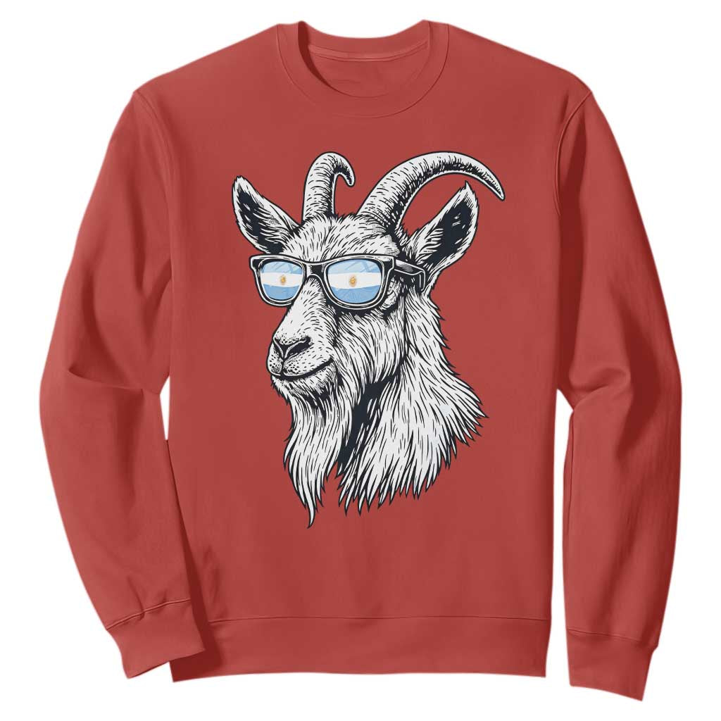 Cool Goat With Sunglasses Argentinian Flag Sweatshirt Argentina Soccer Football Game Day Supporter TS14 Red Print Your Wear