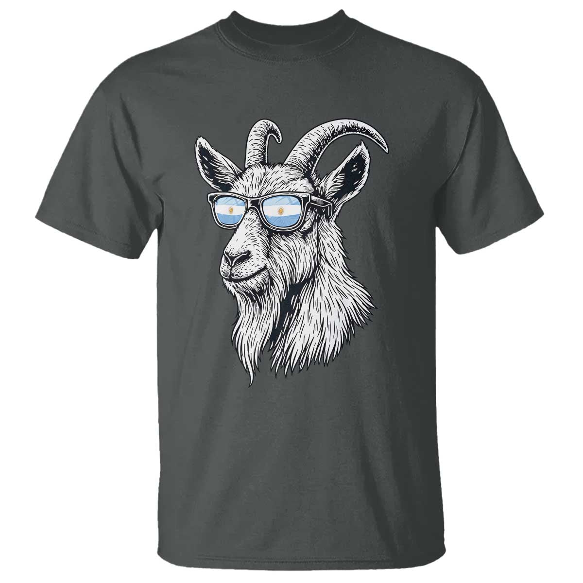 Cool Goat With Sunglasses Argentinian Flag T Shirt Argentina Soccer Football Game Day Supporter TS14 Dark Heather Print Your Wear