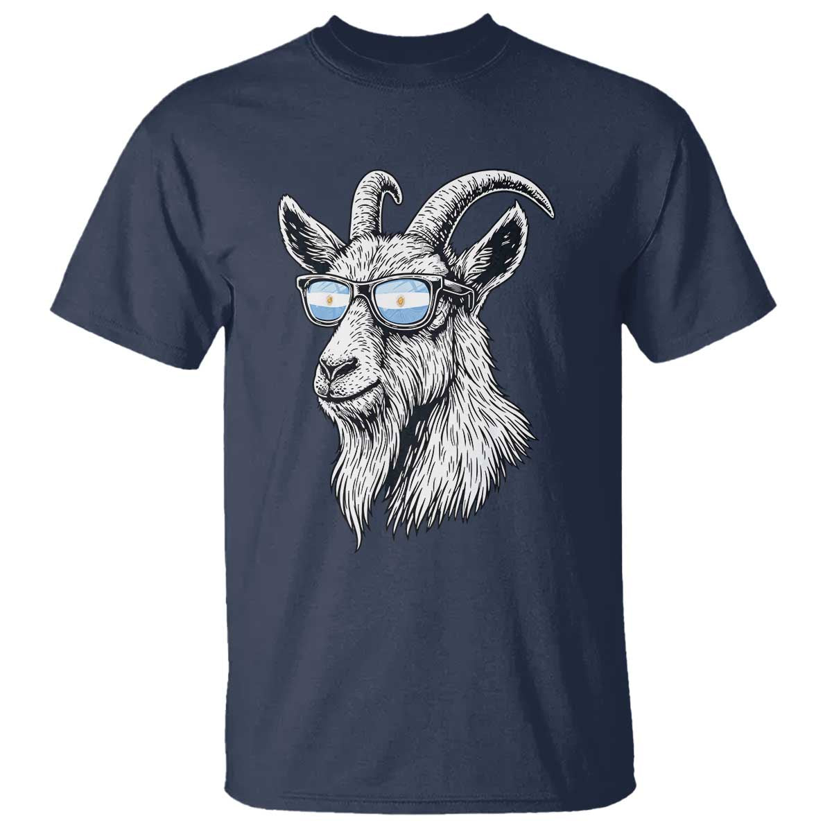 Cool Goat With Sunglasses Argentinian Flag T Shirt Argentina Soccer Football Game Day Supporter TS14 Navy Print Your Wear
