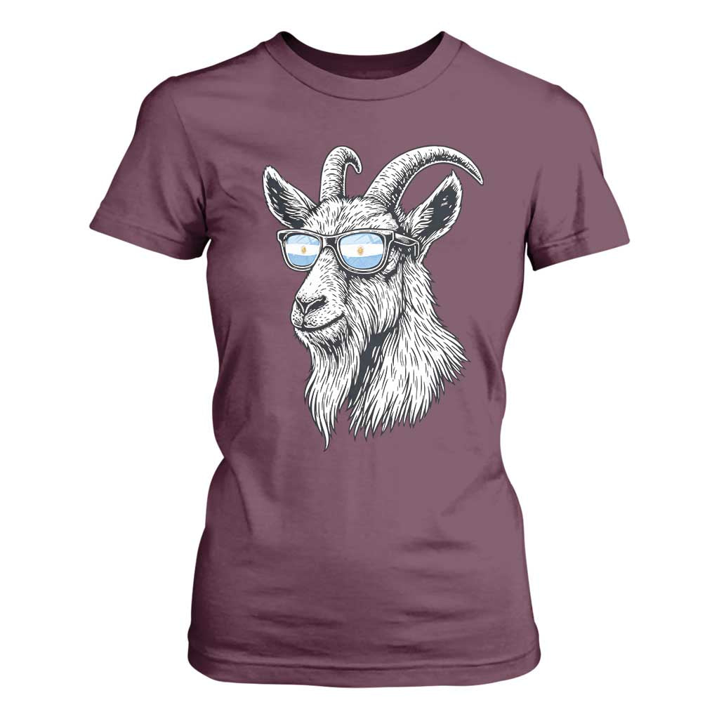 Cool Goat With Sunglasses Argentinian Flag T Shirt For Women Argentina Soccer Football Game Day Supporter TS14 Maroon Print Your Wear