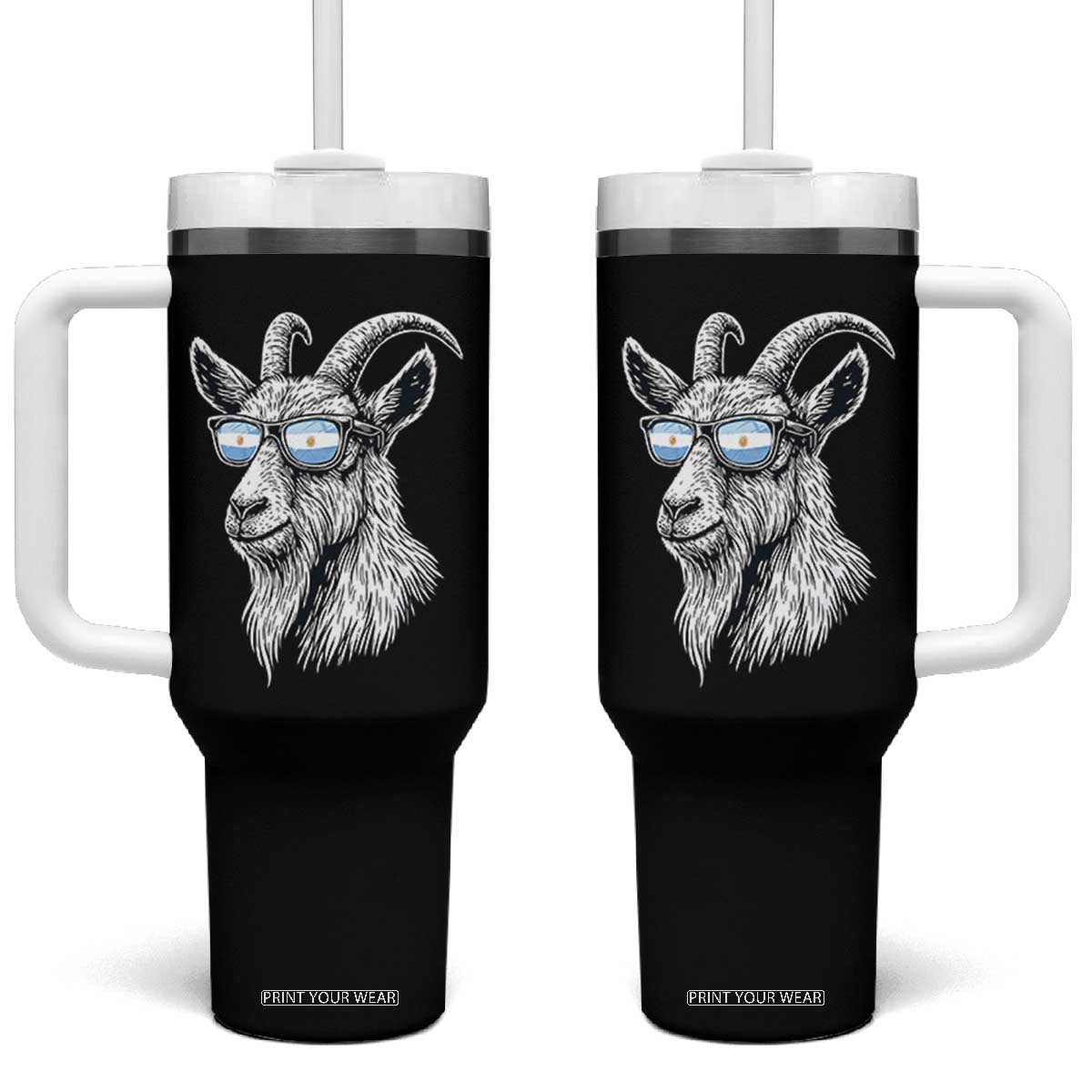 Cool Goat With Sunglasses Argentinian Flag Tumbler With Handle Argentina Soccer Football Game Day Supporter TS14 One Size: 40 oz Black Print Your Wear