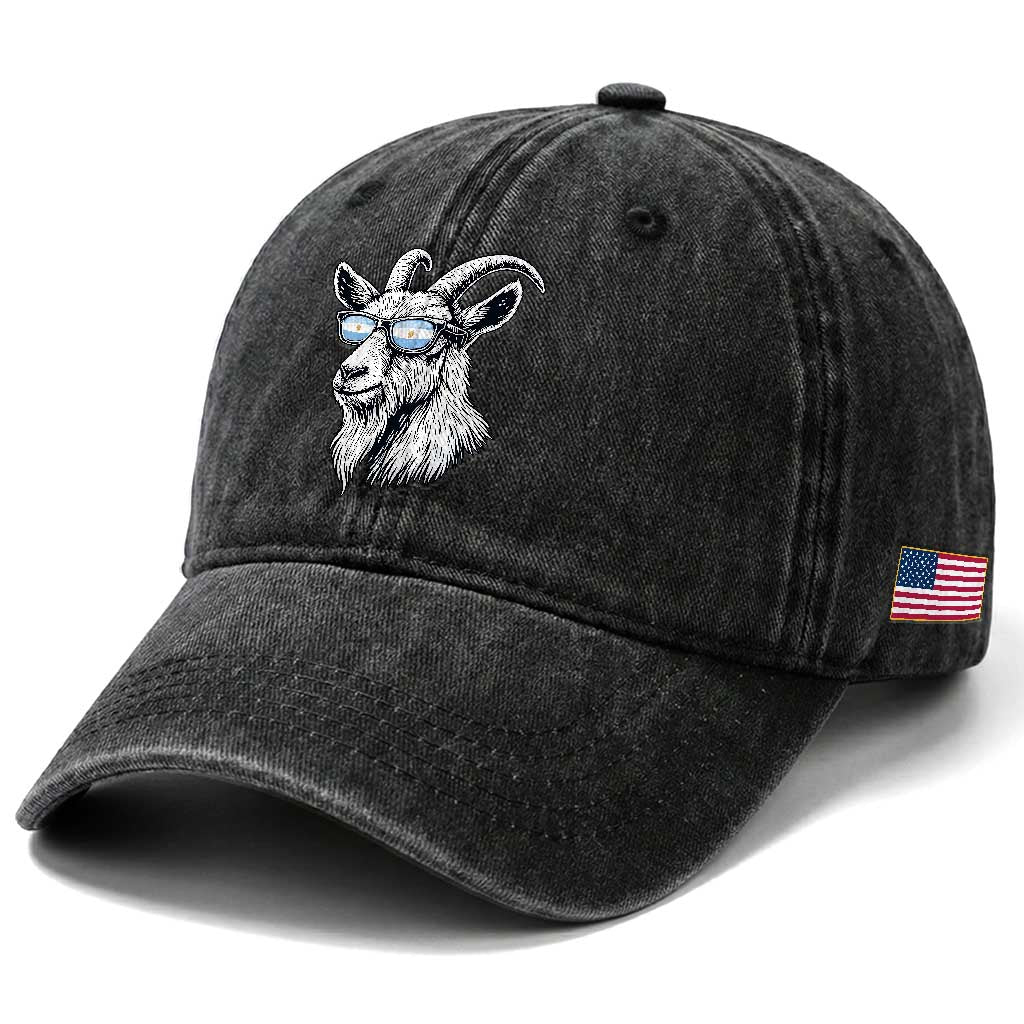 Cool Goat With Sunglasses Argentinian Flag Washed Cotton Baseball Cap Argentina Soccer Football Game Day Supporter TS14 Print Your Wear