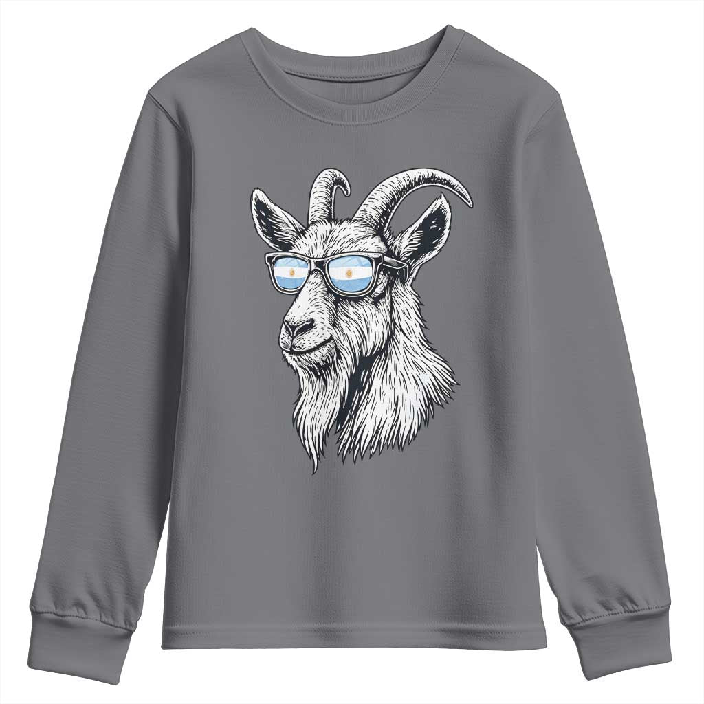 Cool Goat With Sunglasses Argentinian Flag Youth Sweatshirt Argentina Soccer Football Game Day Supporter TS14 Charcoal Print Your Wear