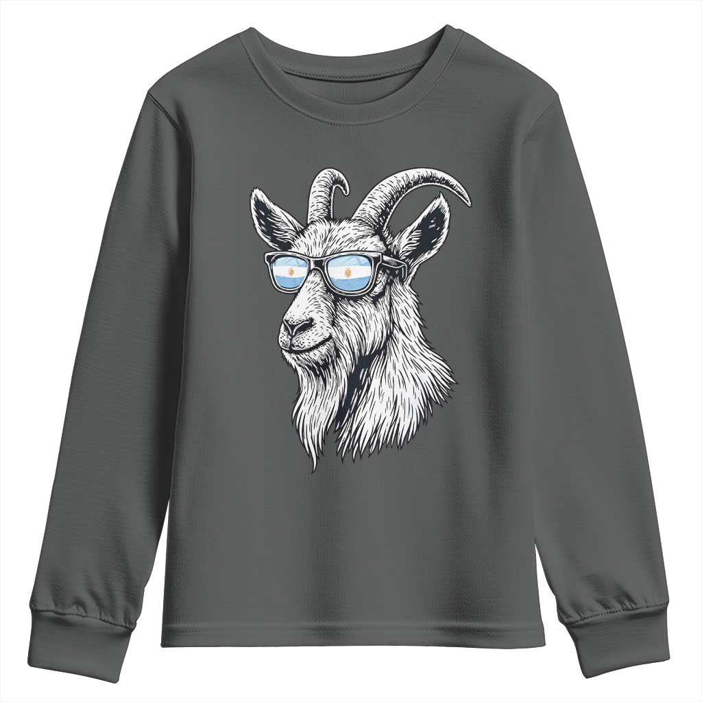 Cool Goat With Sunglasses Argentinian Flag Youth Sweatshirt Argentina Soccer Football Game Day Supporter TS14 Dark Heather Print Your Wear