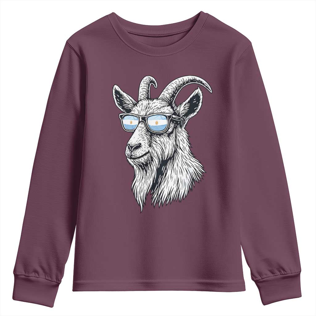 Cool Goat With Sunglasses Argentinian Flag Youth Sweatshirt Argentina Soccer Football Game Day Supporter TS14 Maroon Print Your Wear